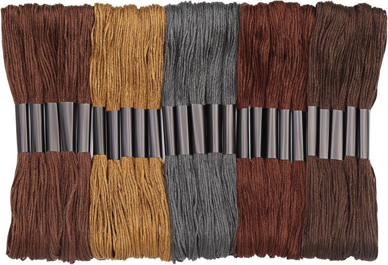 Dercuy Brown Series Embroidery Thread,Embroidery Thread Floss Set Including Plastic Floss Bobbins for Embroidery - Image 1